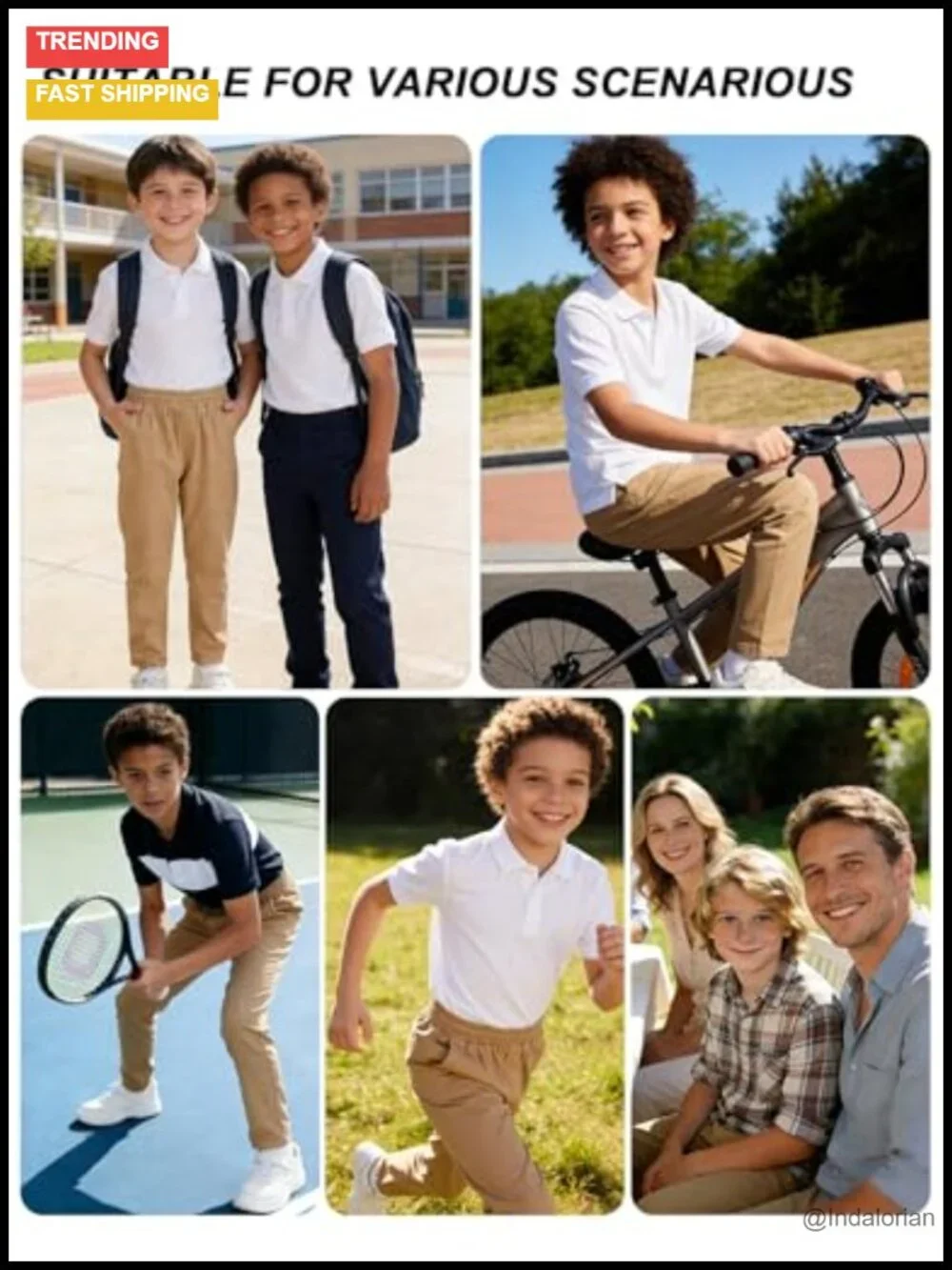 Boys' Stretch Chino Pants - Pull-On Elastic Waist School Uniform Pants
